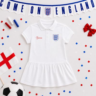 Personalised Girls England Polo Dress Personalised Girls England Polo Dress
