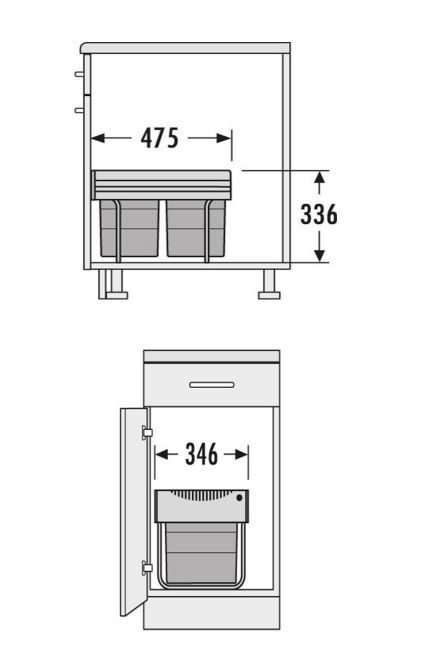 Keukens: keukentoebehoren: afvalemmer 2 x 18 lt. lichtgrijs
