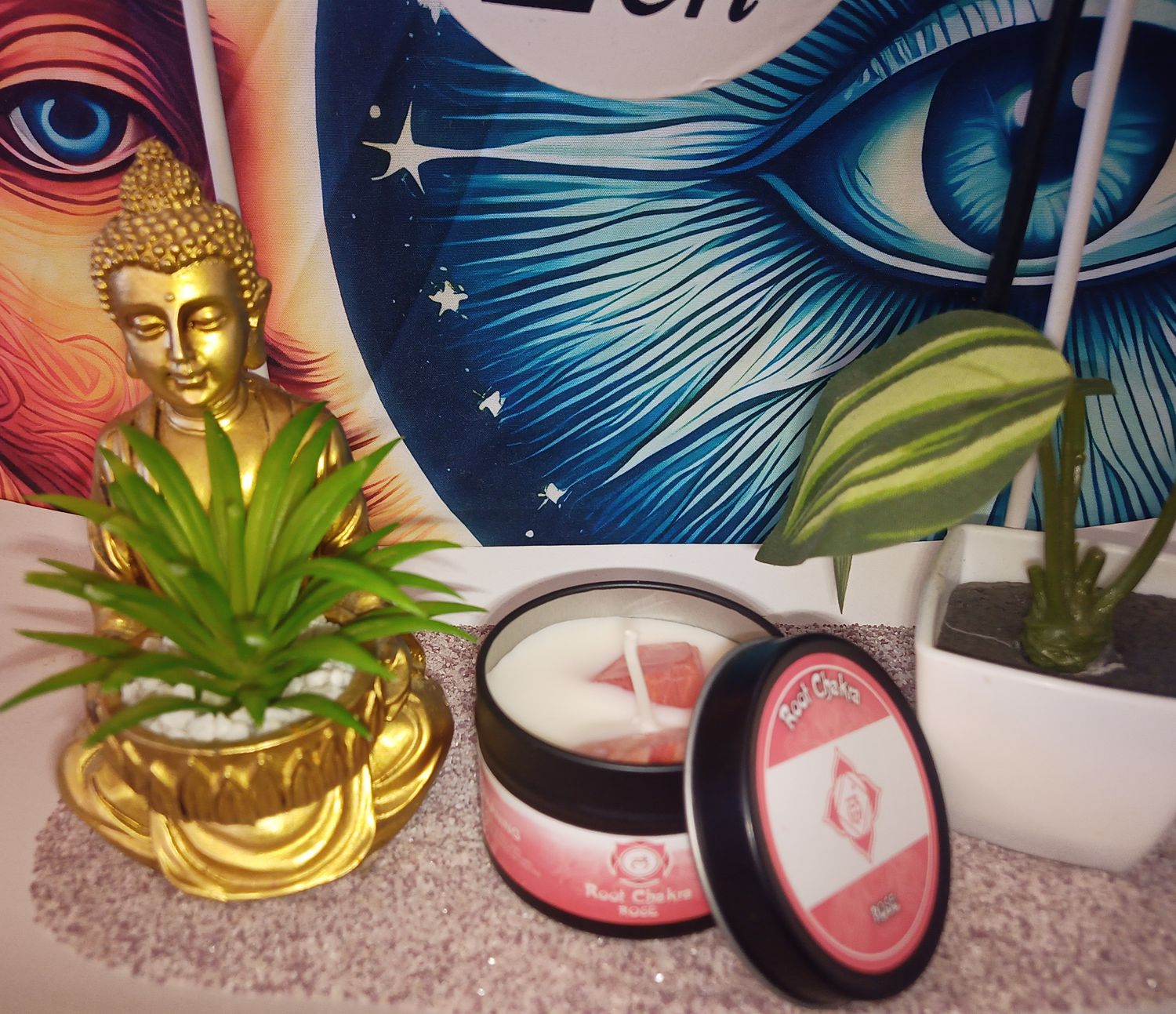Bougie chakra racine avec Cristal Premium.
