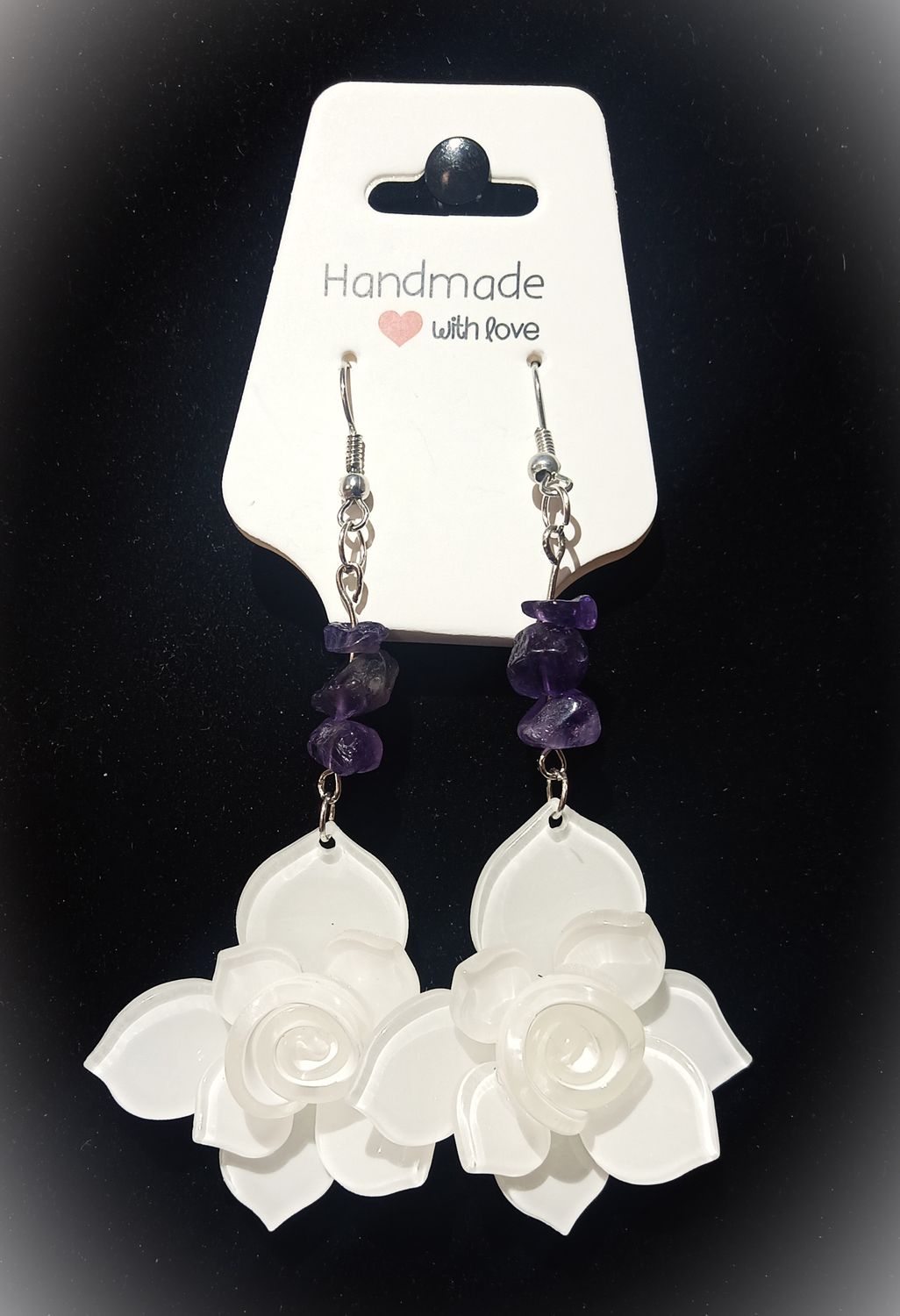 Boucles d&#39;oreilles Rose chips Améthyste naturelle