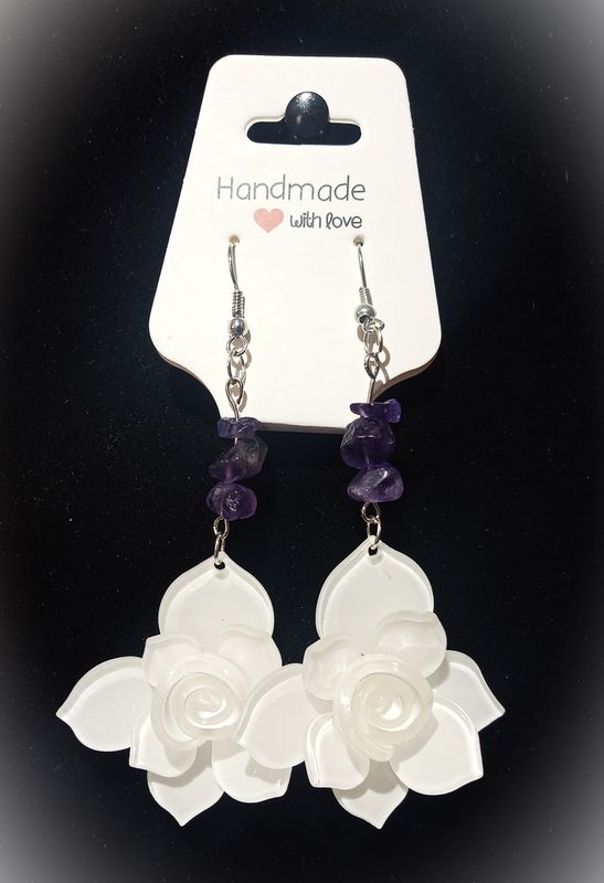 Boucles d&#39;oreilles Rose chips Améthyste naturelle