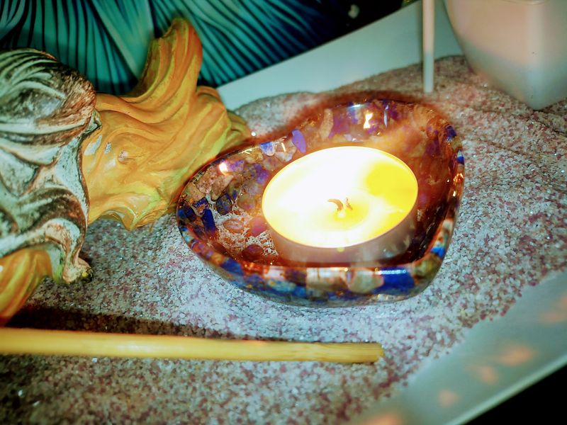 Bougeoir Cœur Chips Lapis Lazuli (Résine)