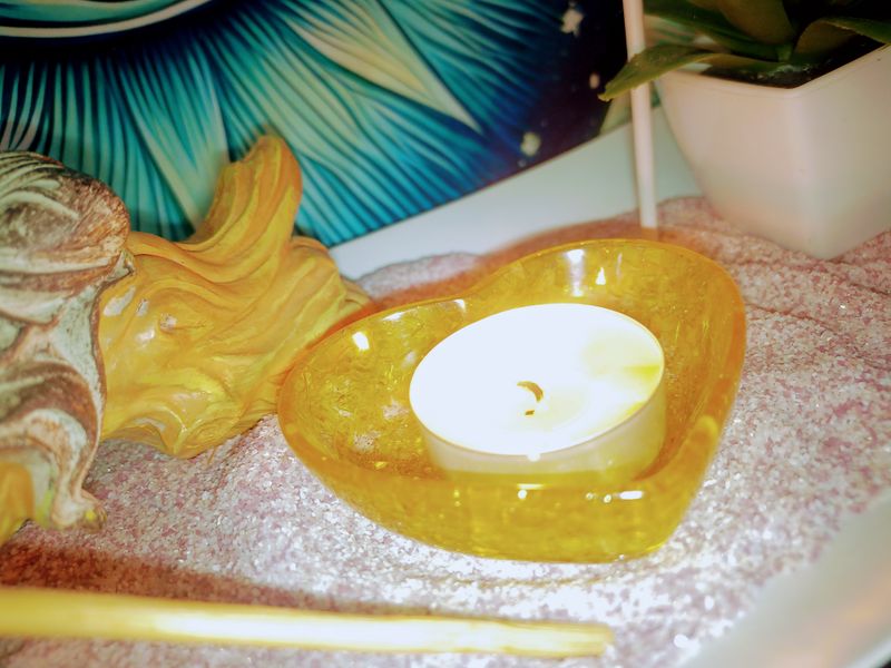 Bougeoir Cœur Chips Citrine (Résine)