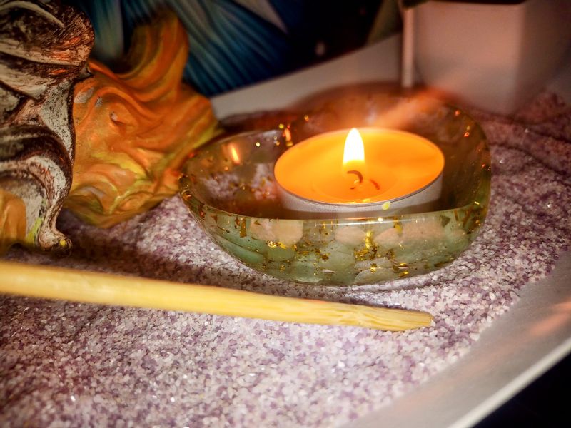 Bougeoir Cœur Chips Aventurine (Résine)