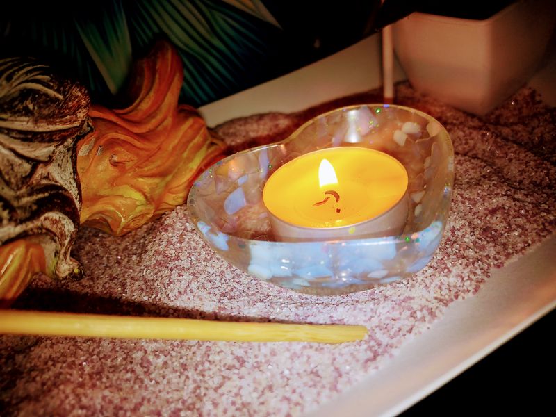 Bougeoir Cœur Chips Opalite (Résine)