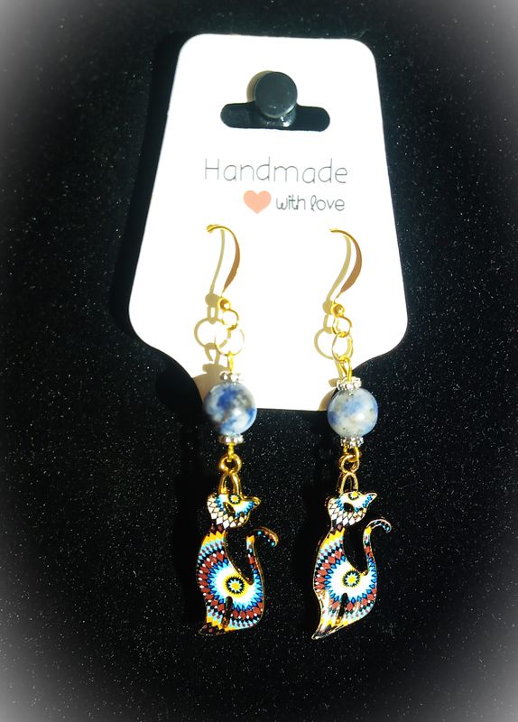 Boucles d&#39;oreilles Sodalite/Chat
