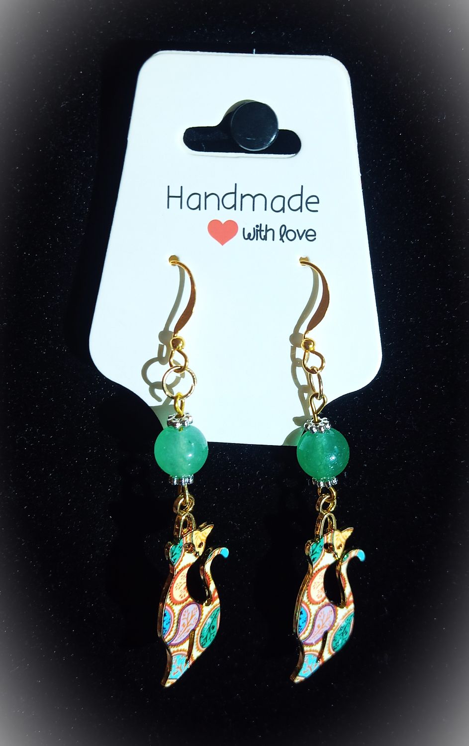 Boucles d&#39;oreilles Aventurine/chat