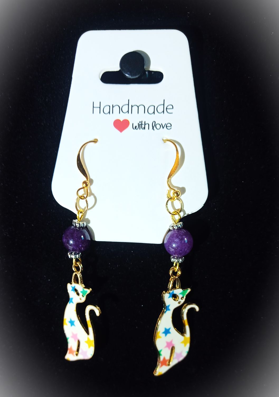 Boucles d&#39;oreilles Améthyste/chat
