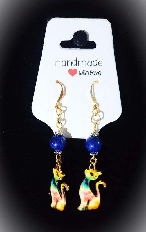 Boucles d&#39;oreilles Lapis Lazuli/chat