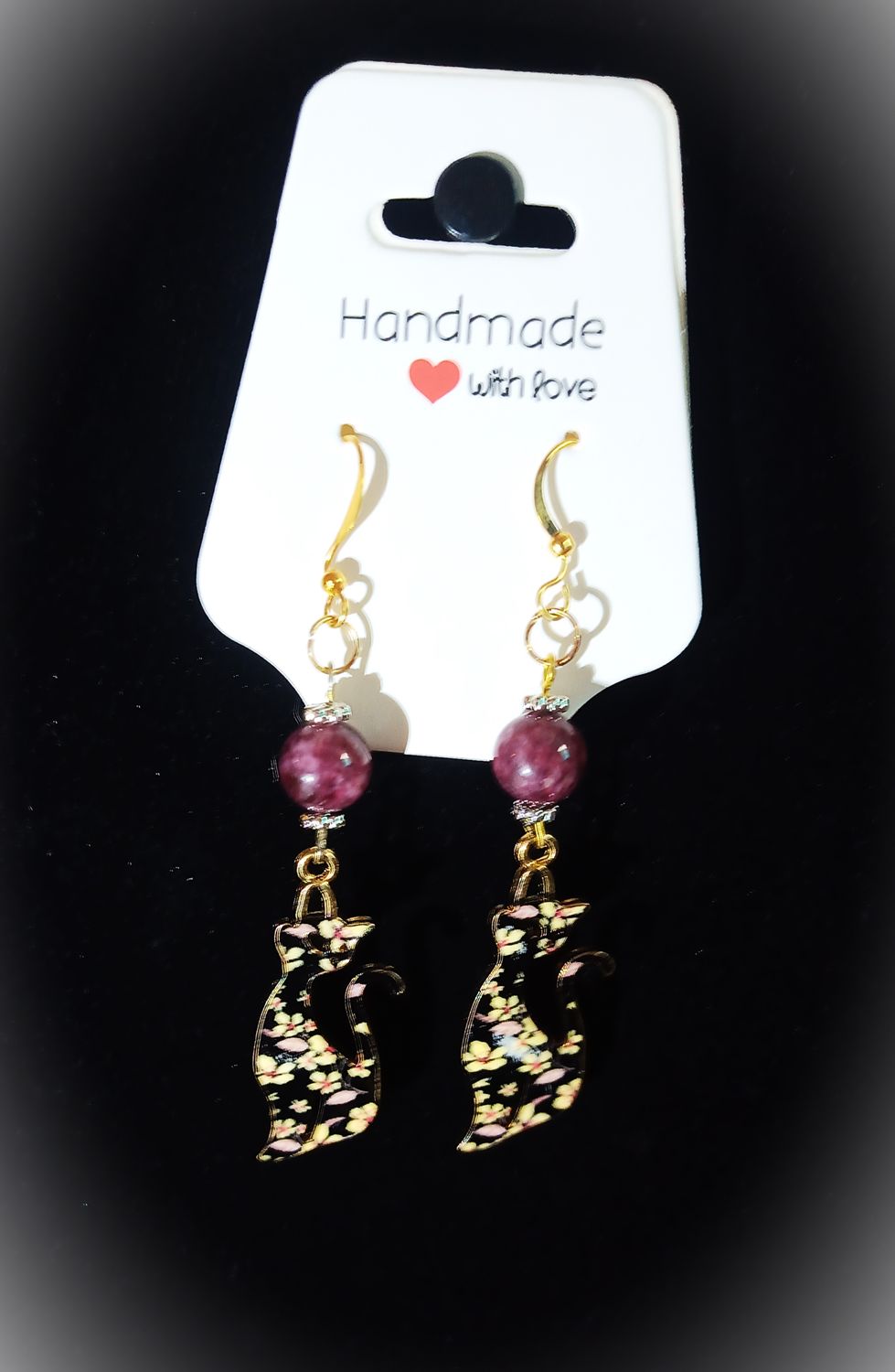 Boucles d&#39;oreilles Grenat/chat