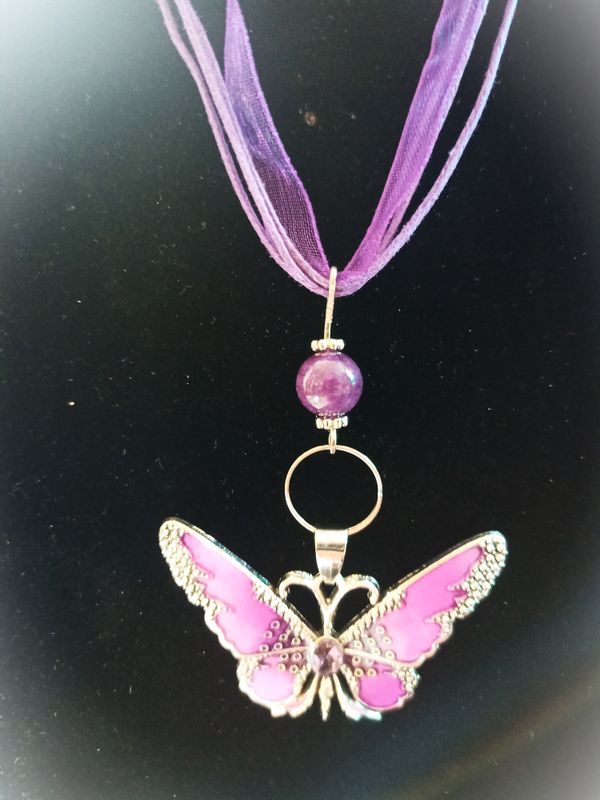 Collier Élégance Papillon/Perle Améthyste