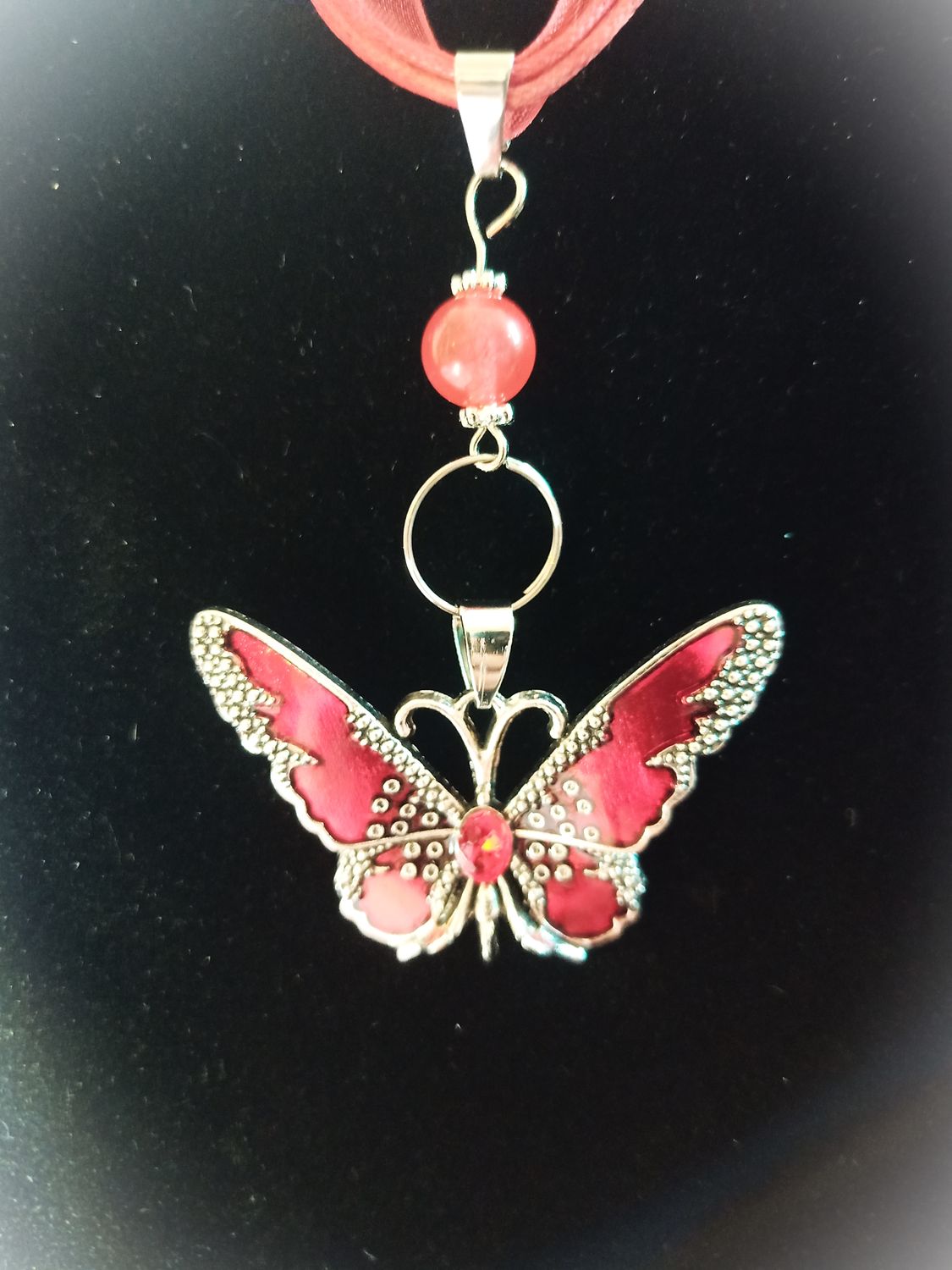 Collier Papillon Rouge/Cornaline Naturelle