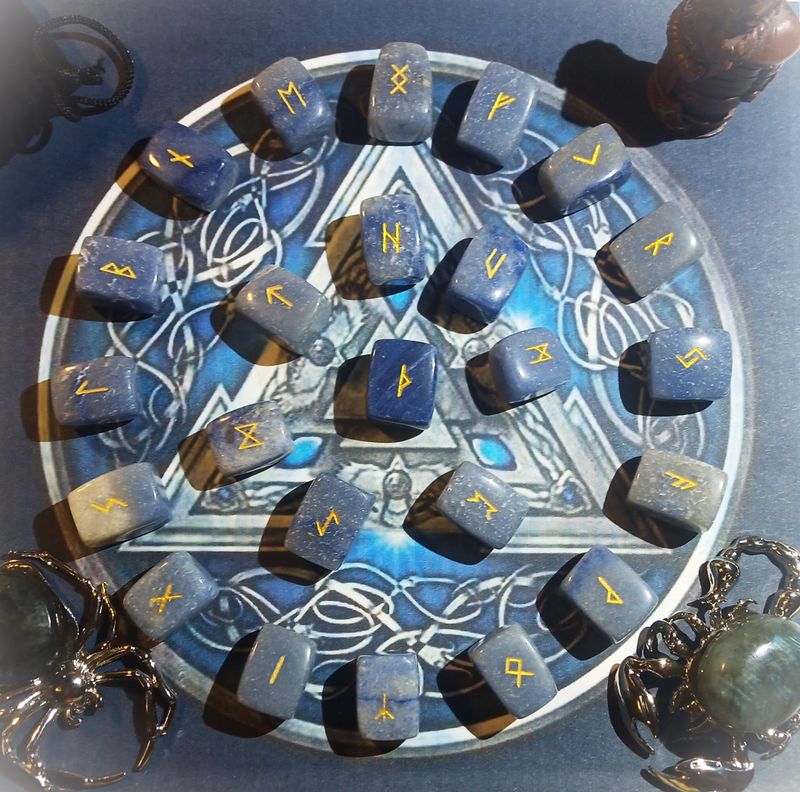 Set  24 Runes Aventurine Bleue Naturelle