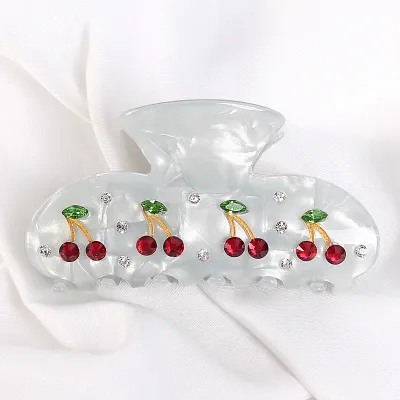 Rhinestone Cherry Claw Clip - Silver