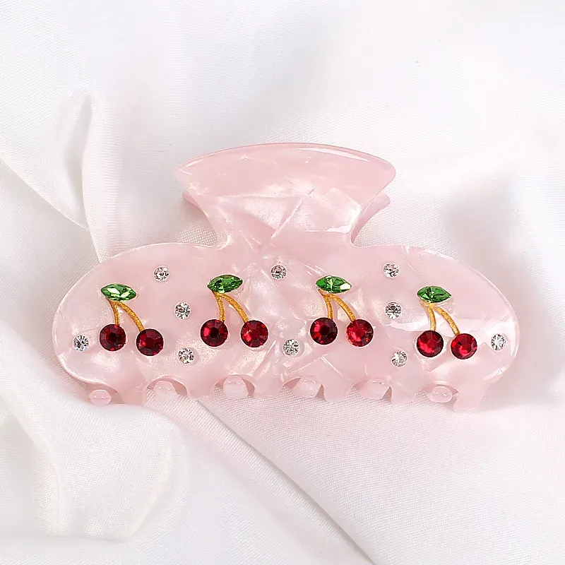 Rhinestone Cherry Claw Clip - Pink