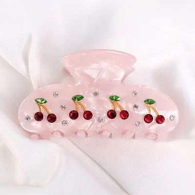 Rhinestone Cherry Claw Clip - Pink