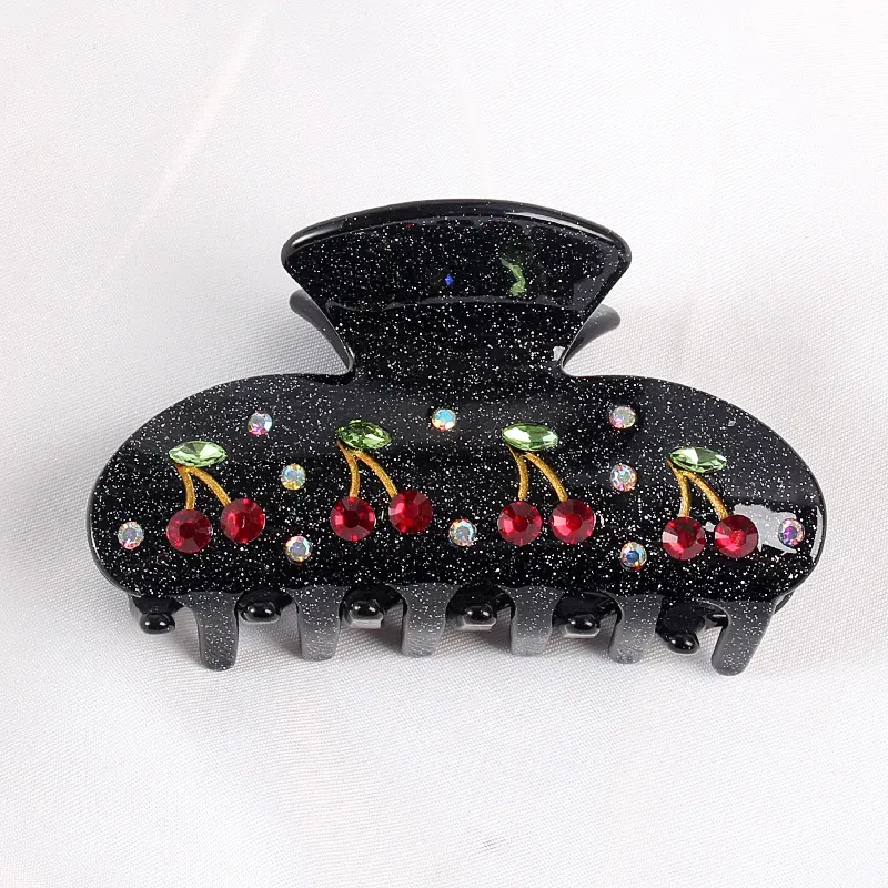 Rhinestone Cherry Claw Clip - Black