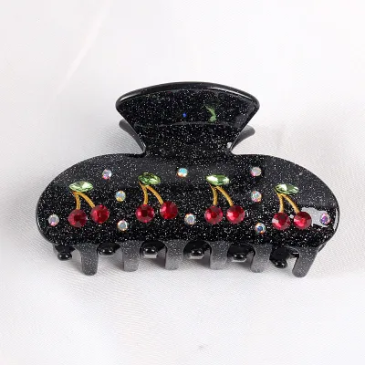 Rhinestone Cherry Claw Clip - Black