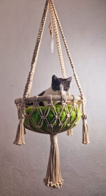 Macrame Cat Hammock | Handwoven Boho Pet Bed with Soft Pillow