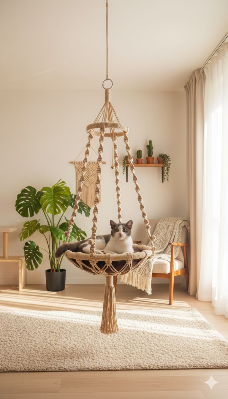 Handmade Macrame Cat Swing Bed