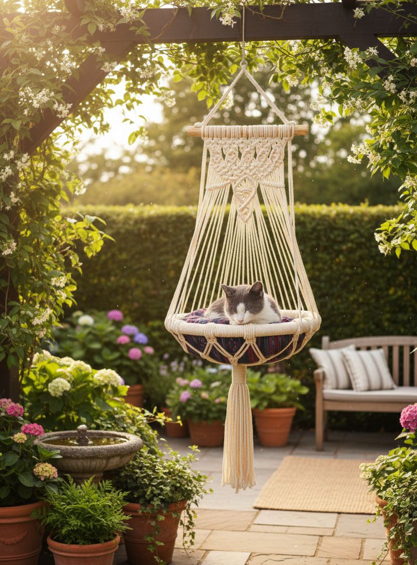 Boho Hanging Pet Hammock with Cushion