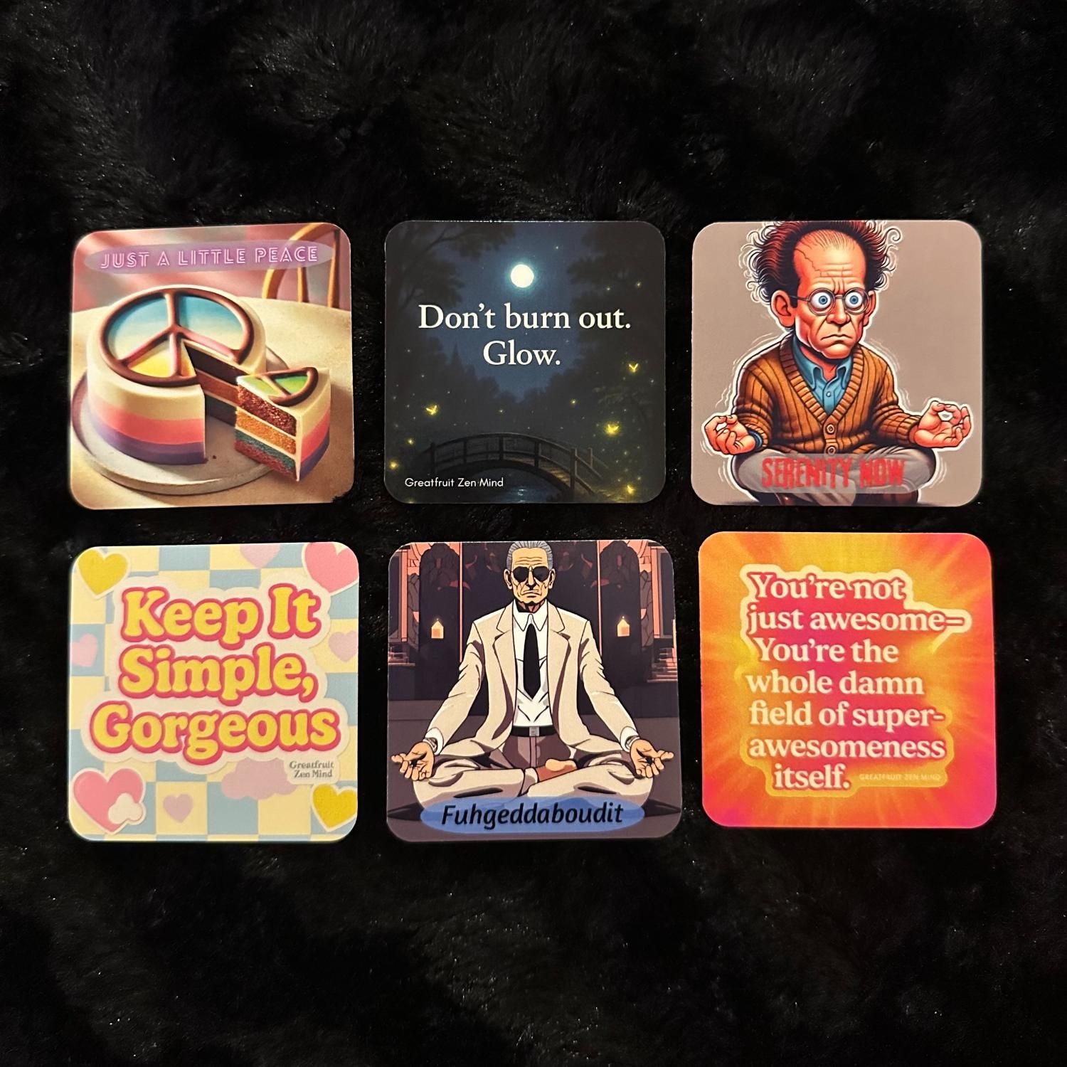 All 6 Pocketful of Zen: Karmic Shift cards presented side by side against a black backdrop.