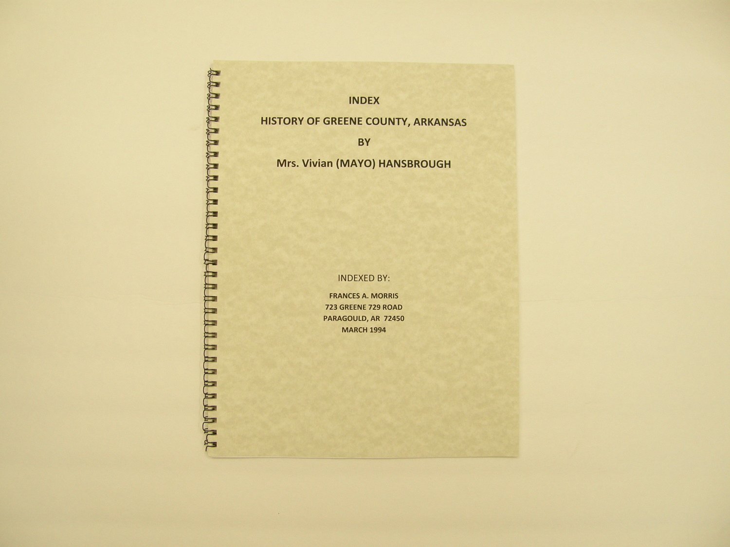 Index to Hansbrough's 1946 "History of Greene County"