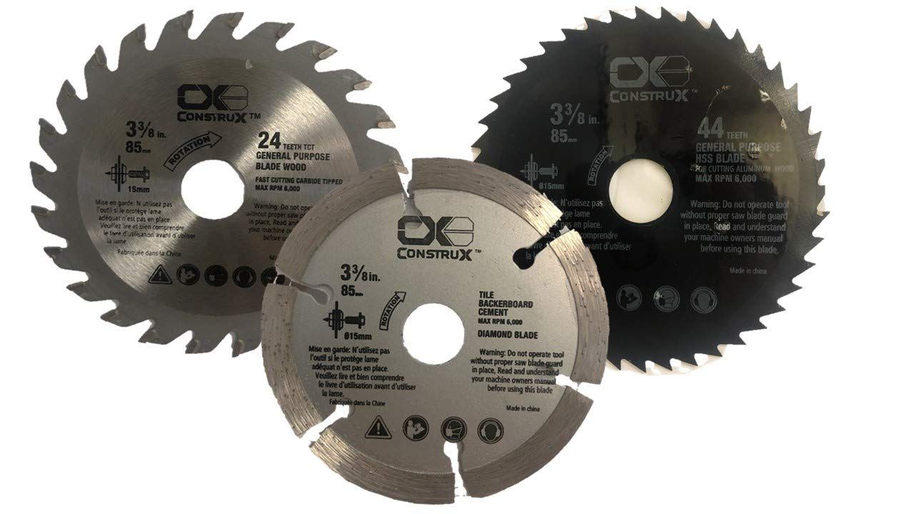 3-3/8&quot;(85 mm) 5/8&quot; Arbor (15mm) pack of 3 (24T, 44T, DIAMOND) circular saw blades