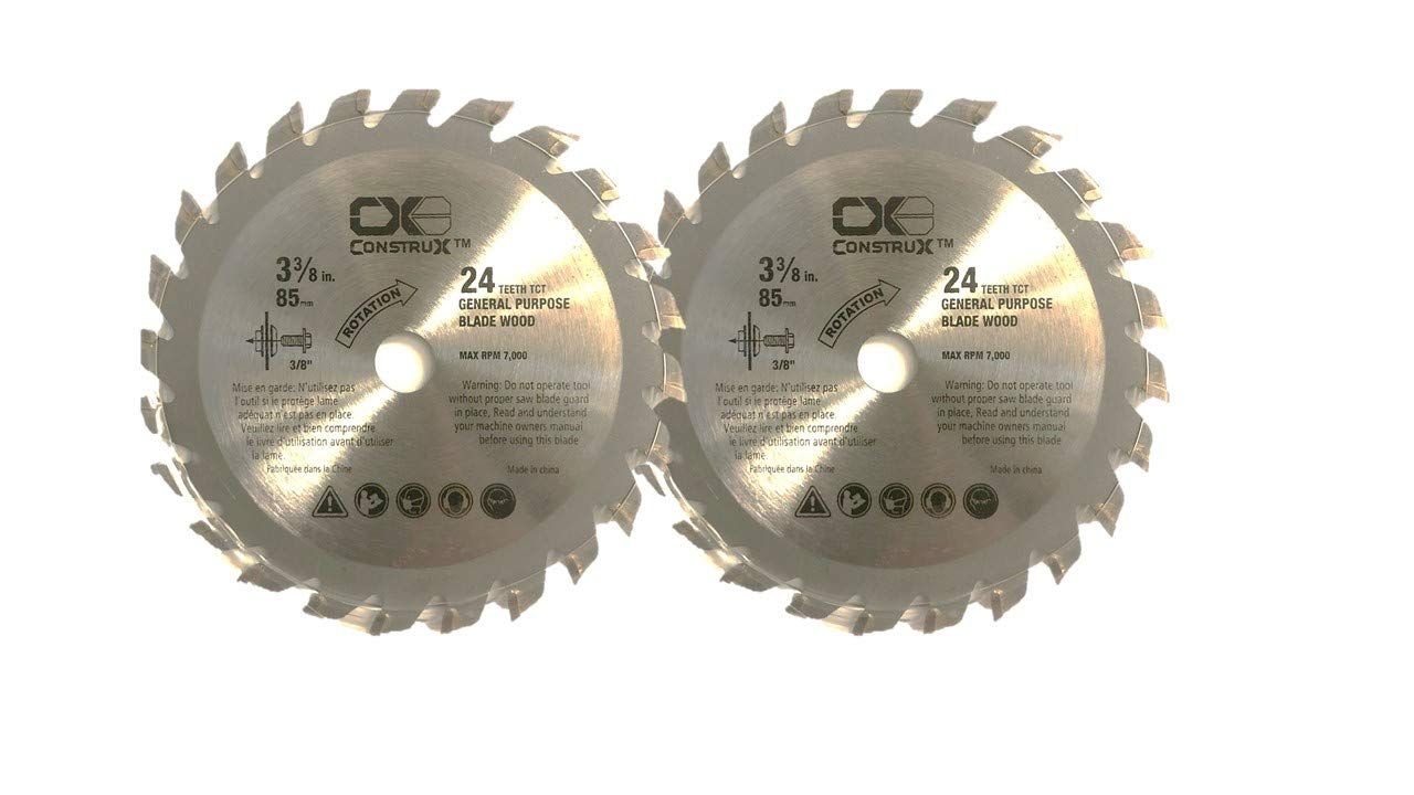 3-3/8&quot;(85mm), 3/8&quot; Arbor(9.5 mm), 24 TCT General Purpose Wood Circular Saw Blade (Pack of 2)