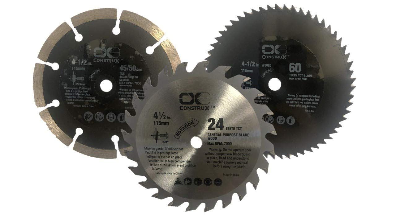 4-1/2&quot;&quot;(115 mm) 3/8&quot; Arbor (9.5mm) pack of 3 (24T, 60T, DIAMOND) circular saw blades