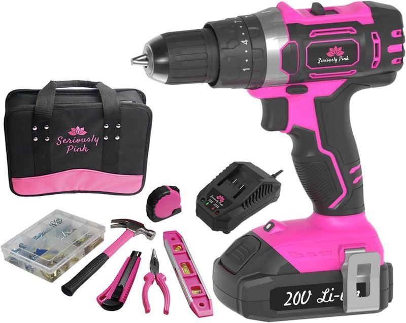SERIOUSLY PINK COMPACT CORDLESS 20V *MAX 2 VARIABLE SPEED LITHIUM-ION DRILL KIT WITH 112 PCS