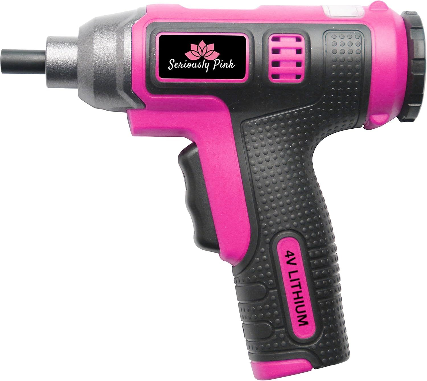 SERIOUSLY PINK 4V Lithium ION Screwdriver with Retractable BIT Cartridge and Magnetic Charge Cable
