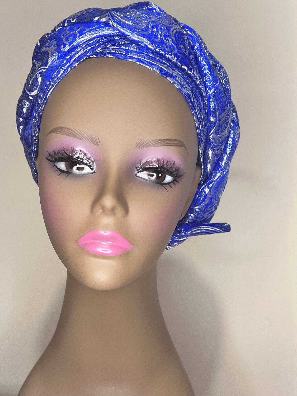 Silver and Blue Damask Gele