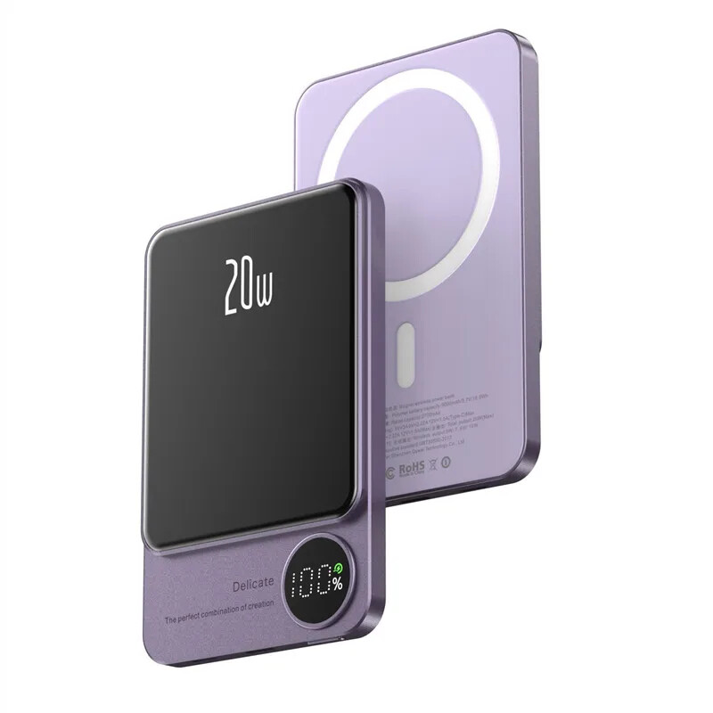 Purple Mini Power Bank Magnetic Wireless Charging Metal Power
Banks With Led Display