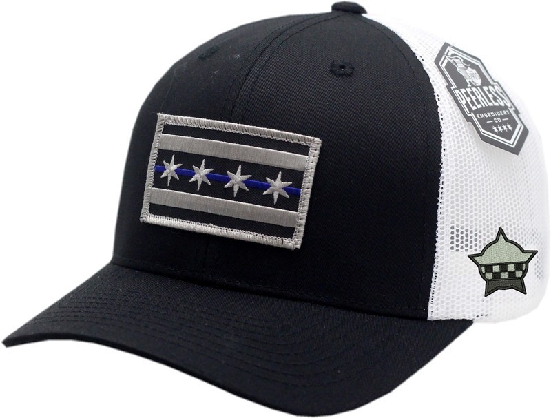 Chicago Flag Blue Line Trucker Mesh Snapback Black/White
