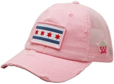 Chicago Flag Snapback Trucker Vintage Mesh Pink