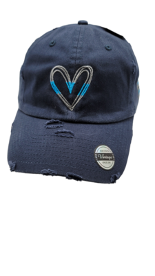 Blue Line Heart Adjustable Navy Buckle Back Hat