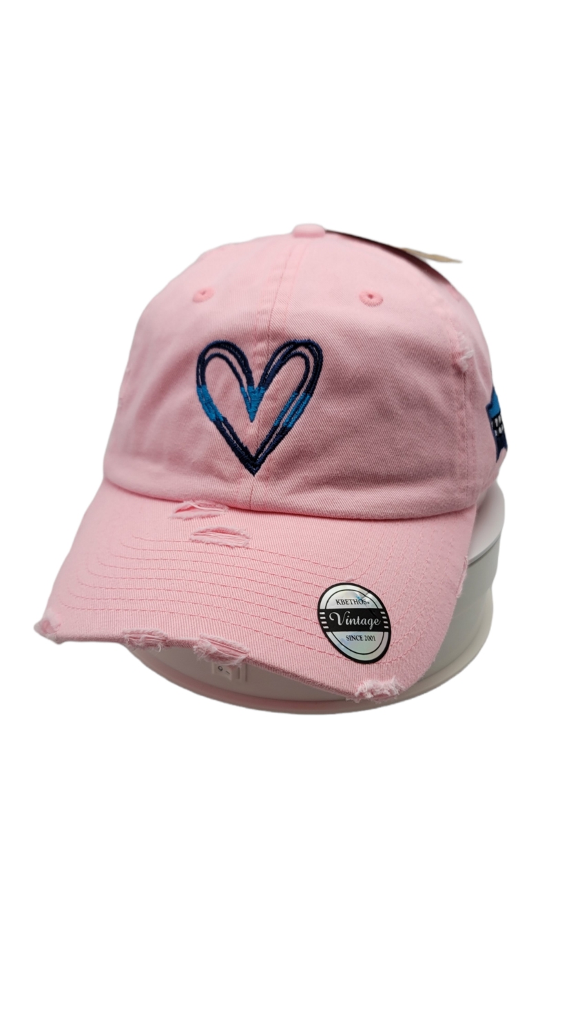 Blue Line Heart Adjustable Pink Buckle Back Hat