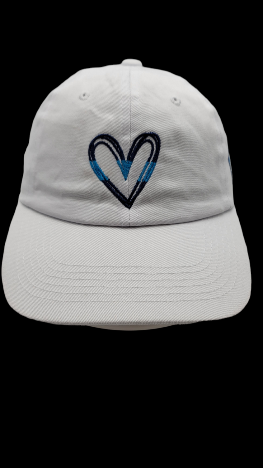 Blue Line Heart Adjustable White Buckle Back Hat