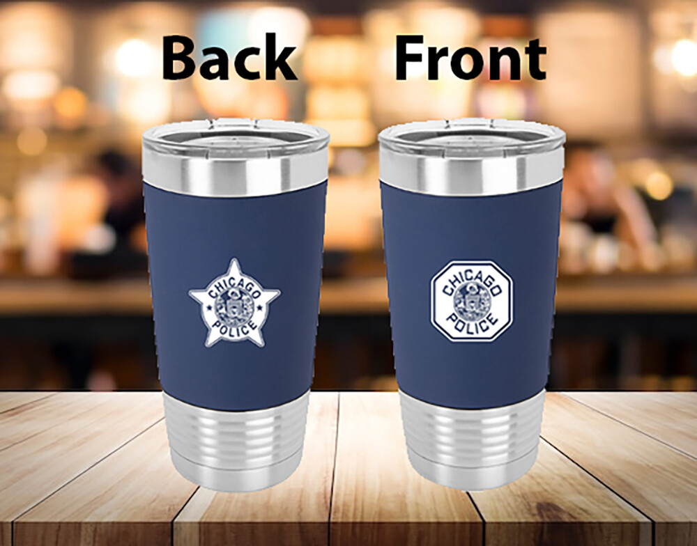 Chicago Police Department Tumbler w/ Silicone Grip & Clear Lid Polar Camel 20oz. Navy Blue