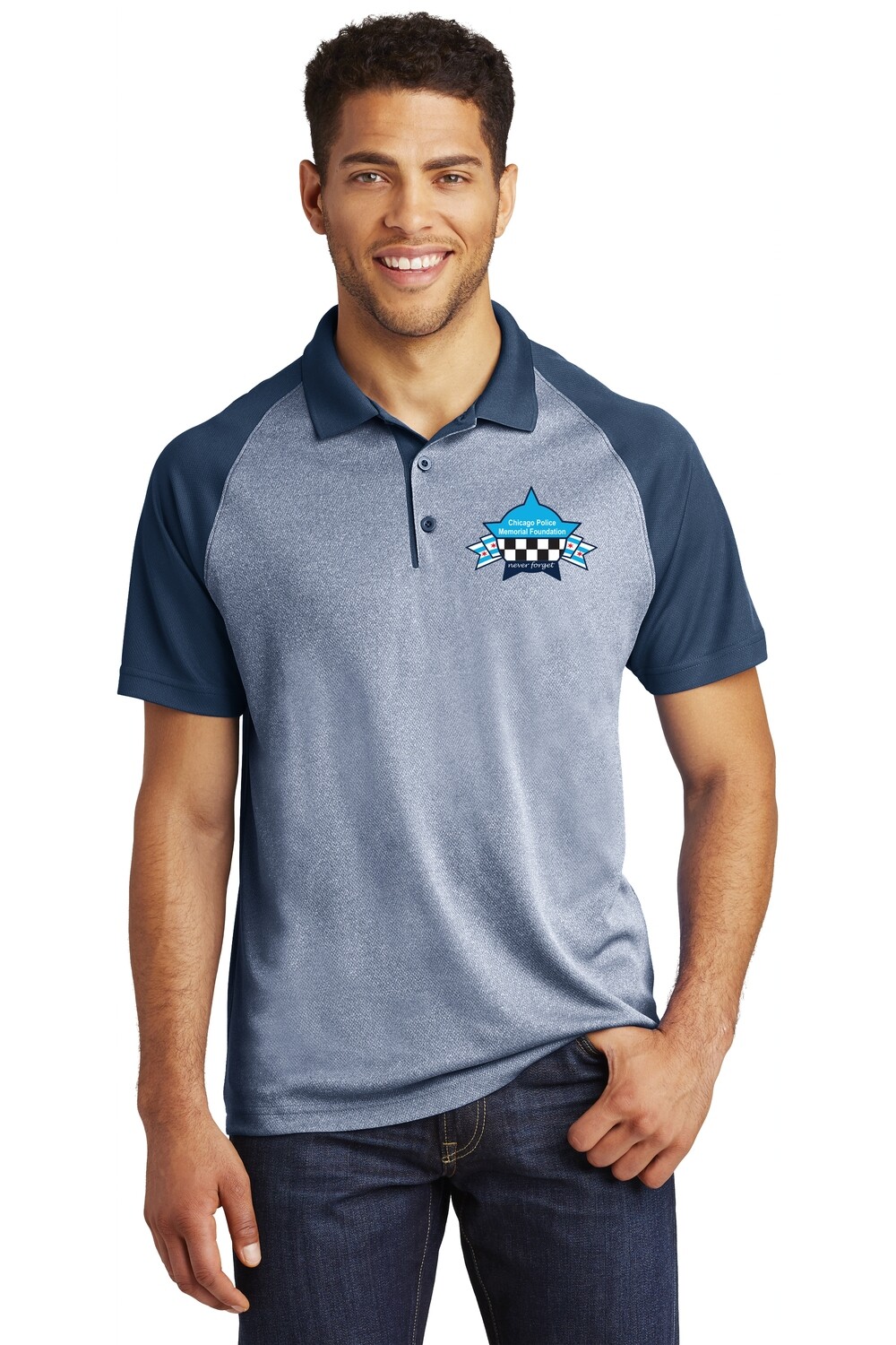 Memorial Navy Raglan Heather Block Polo
