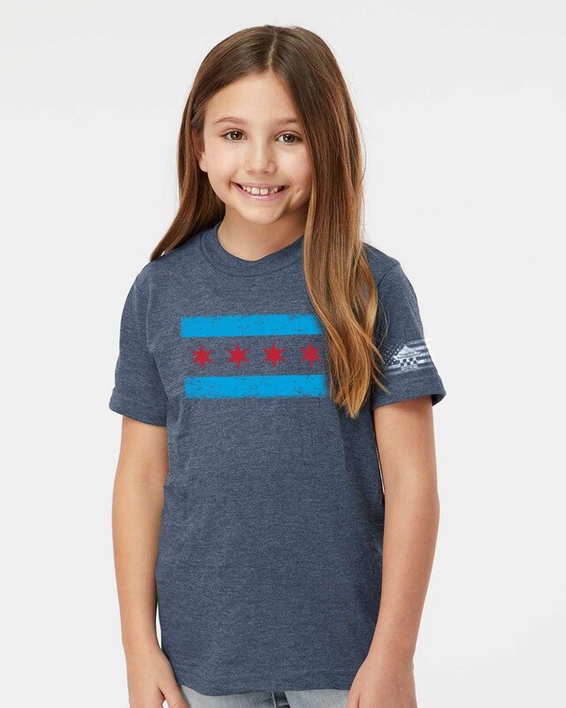 Youth Chicago Flag Heather Blue Memorial T-Shirt