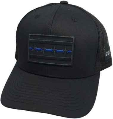 Chicago Flag Blue Line Black Patch Ribbed Beanie