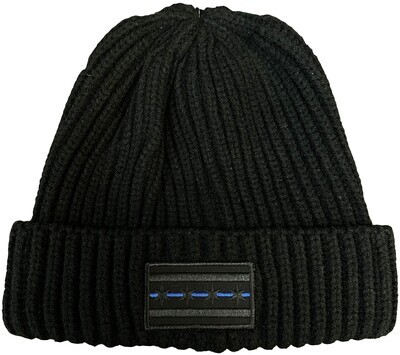 Chicago Flag Blue Line Black Patch Ribbed Beanie