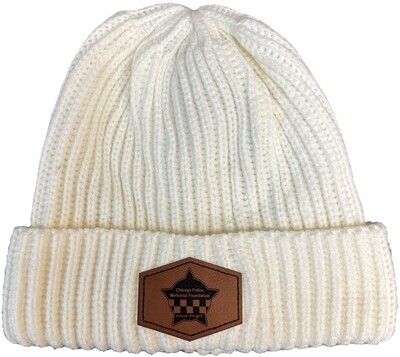 CPD Memorial Diamond Leather Patch Ribbed Beanie White