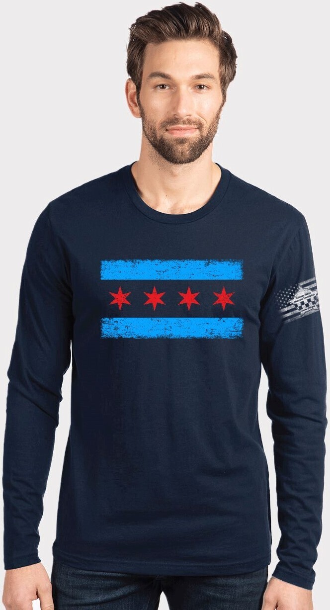 Memorial Chicago Flag Long Sleeve T-Shirt Navy