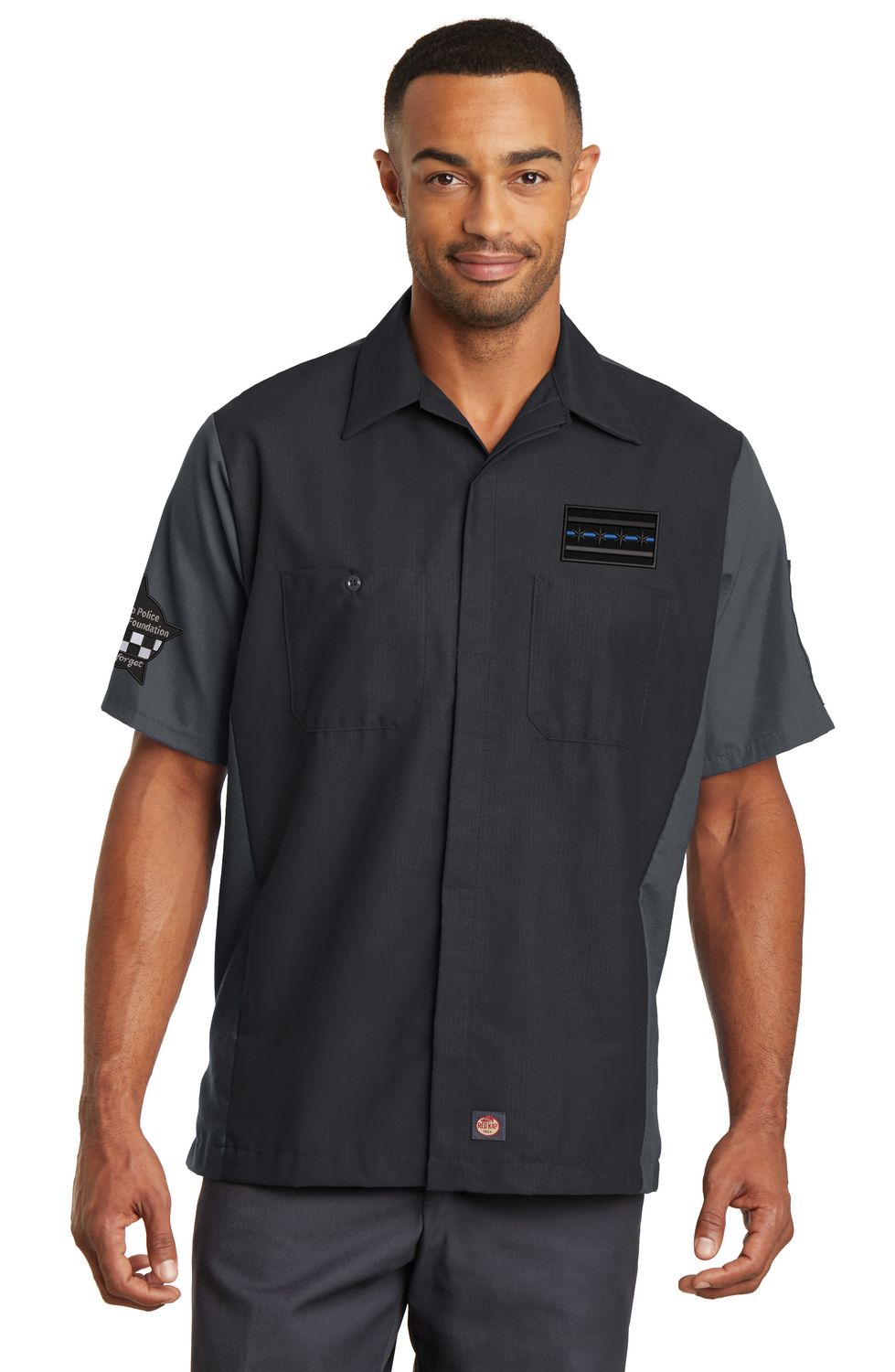 Chicago Blue Line Flag Work Shirt With CPMF Star on Sleeve