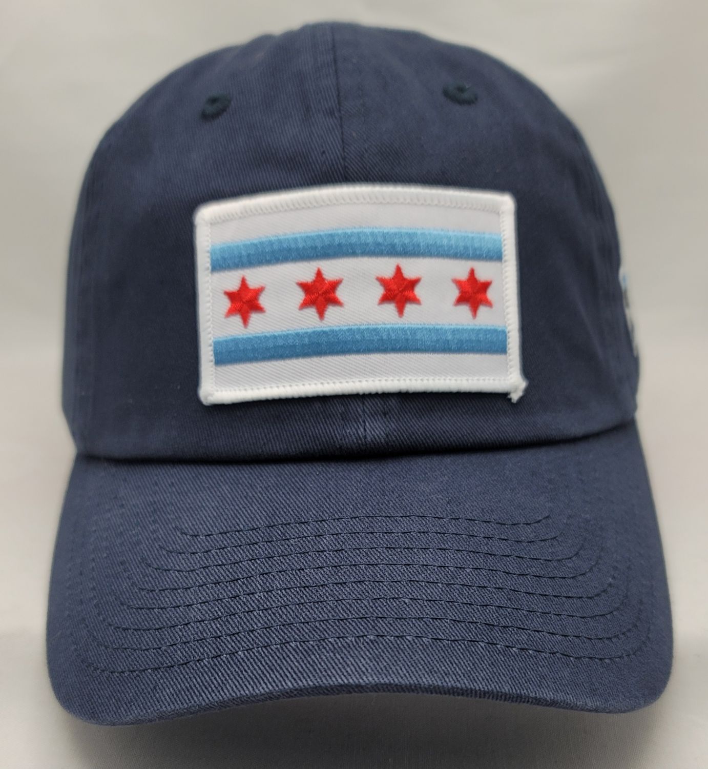 Chicago Flag Adjustable Navy Buckle Back Hat with Side logo