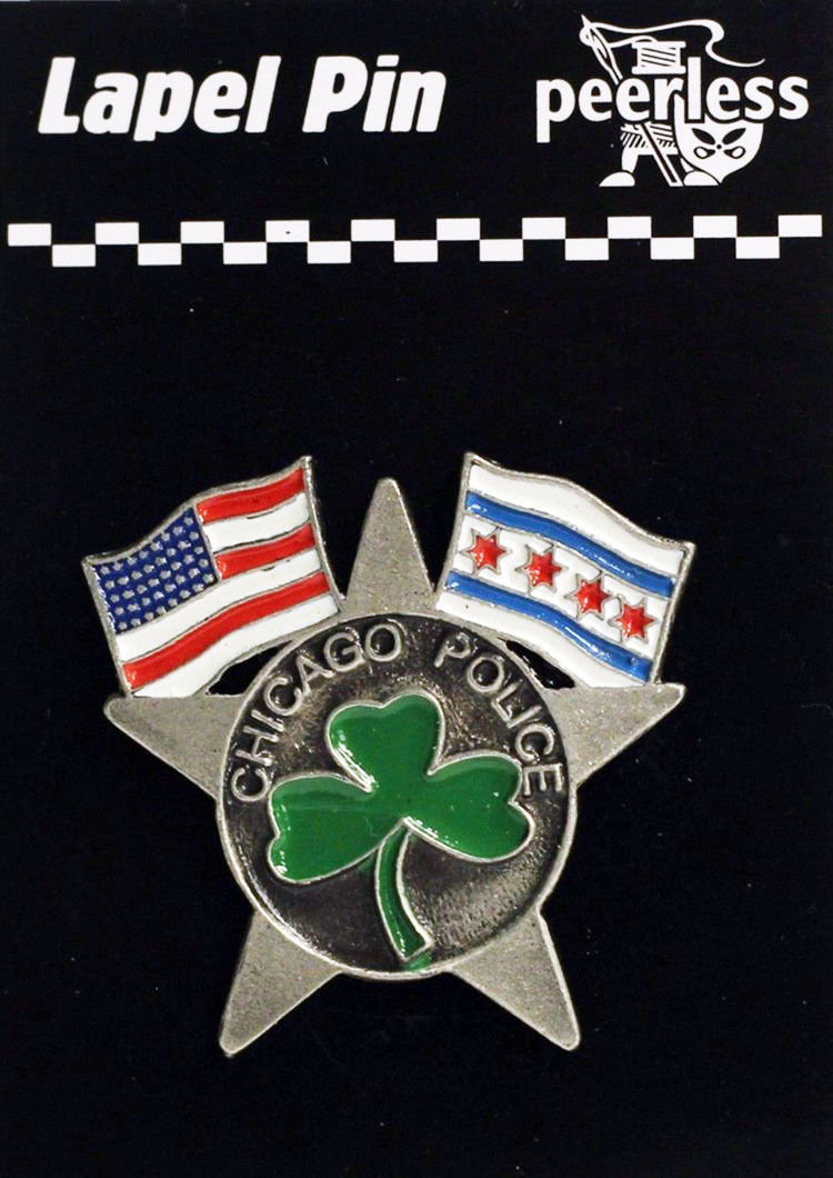 CPD American & Chicago Flags W/Clover Lapel Pin