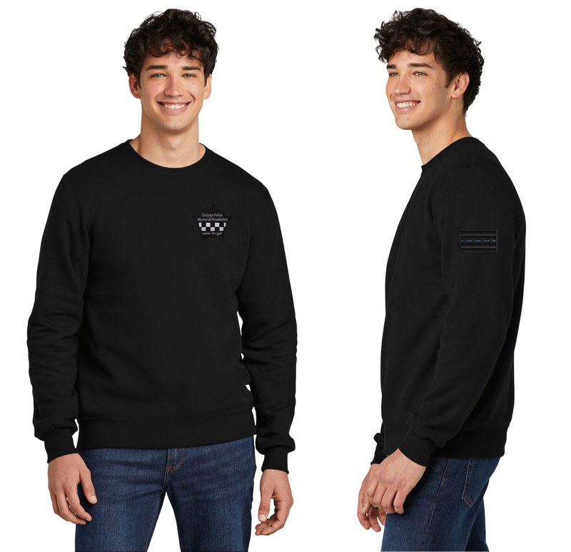 CPD Memorial Star w/Chicago Flag Blue Line Sleeve Patch Crewneck Sweatshirt